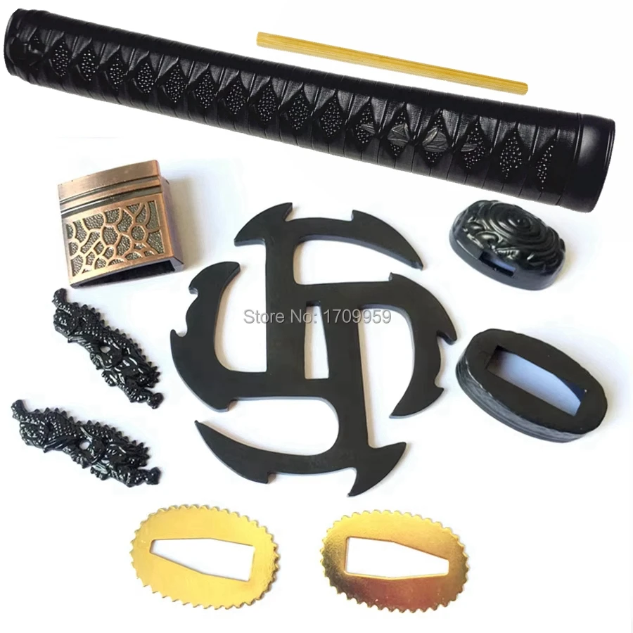 Real Katana Handle Leather Ito Tsuka Iron Tsuba Menuki Fuchi
