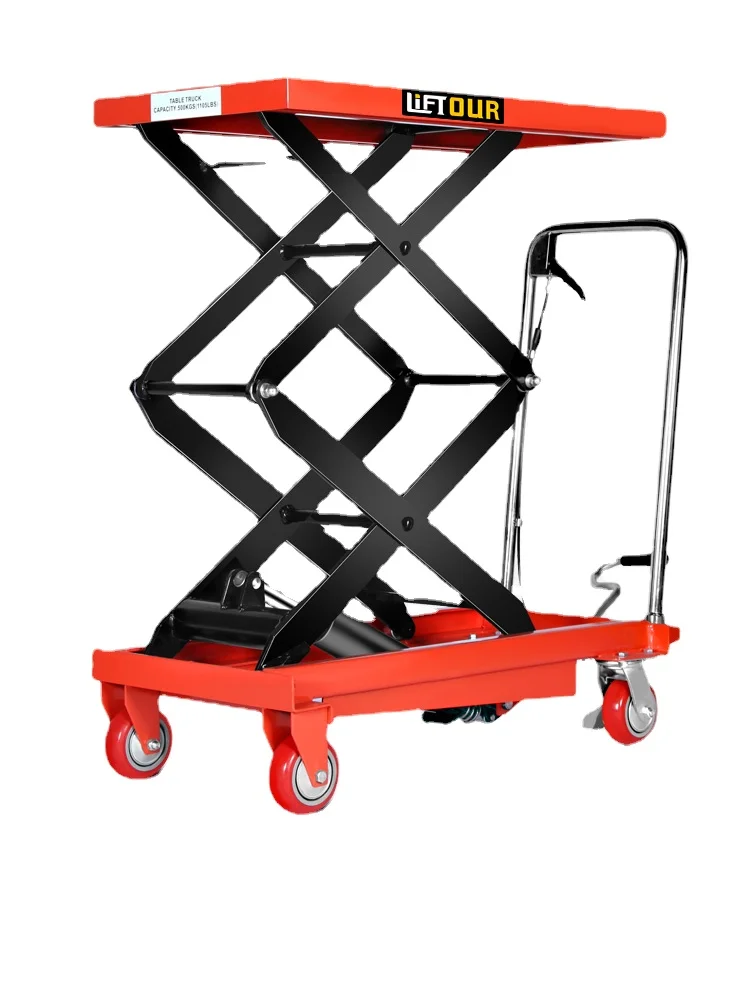 Wyj Lifting Flat Wagon Mobile Small Lifter Scissor Type Electric Flatbed Trolley