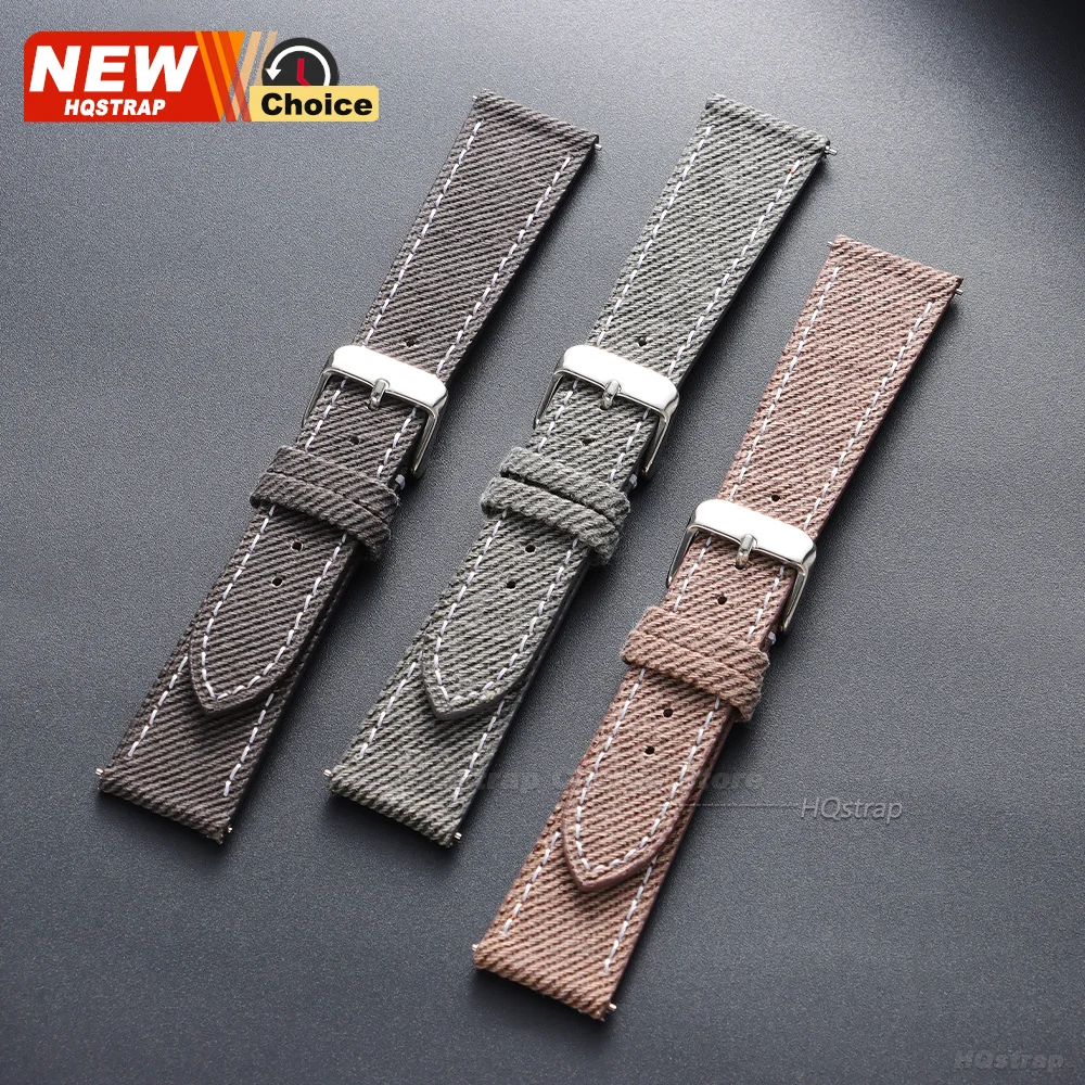 Versatile Nylon Denim Watch Strap with Leather Canvas Accents
