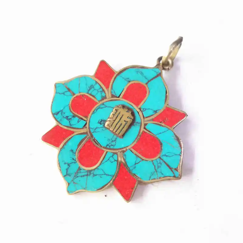 Tibetan Jewelry Nepal Brass flower Pendants Leaf Colver Amulet 5