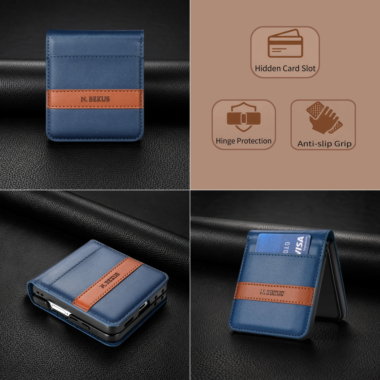 Luxury Splice Leather Wallet Card Holder Case with Kickstand and RFID Protection
