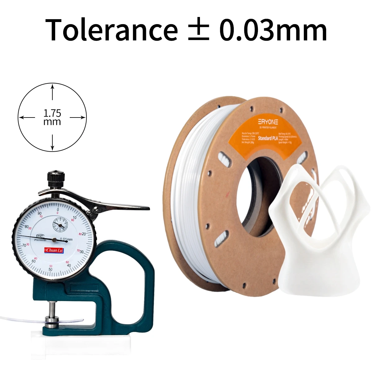 3D Printer Filaments ERYONE 200G Standard PLA &plusmn;0.03mm 1.75mm Low Shrinkage Consumable