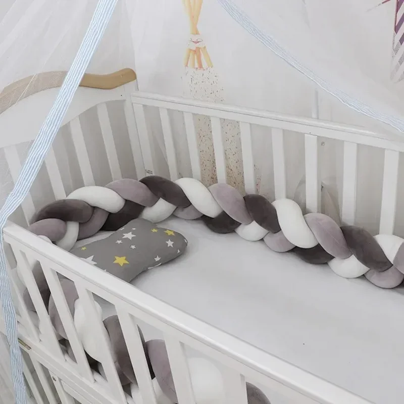 Baby Crib Protector Bed Braid Knot Cushion for Infant Kids 3 Shares Toddler Baby Bed Bumpers In The Crib Newborn 1M/2M/3M/4M - 4