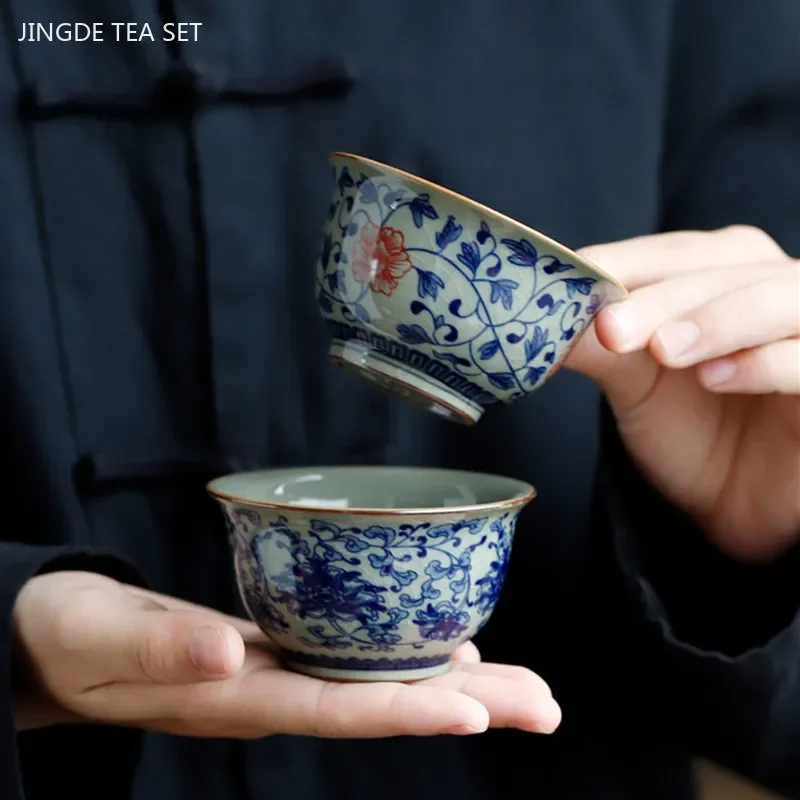 90ml Hand-painted Ceramic Teacup Household Coffee Cup Customized Exquisite Tea Cup Retro Handmade Tea Bowl Tradition Tea Sets