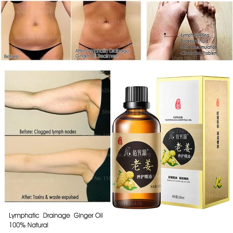 

100MLNatural Ginger Oil Lymphatic Drainage Therapy Anti Aging Plant Essential Oil Promote Metabolism Full Body Slim Massage Oils