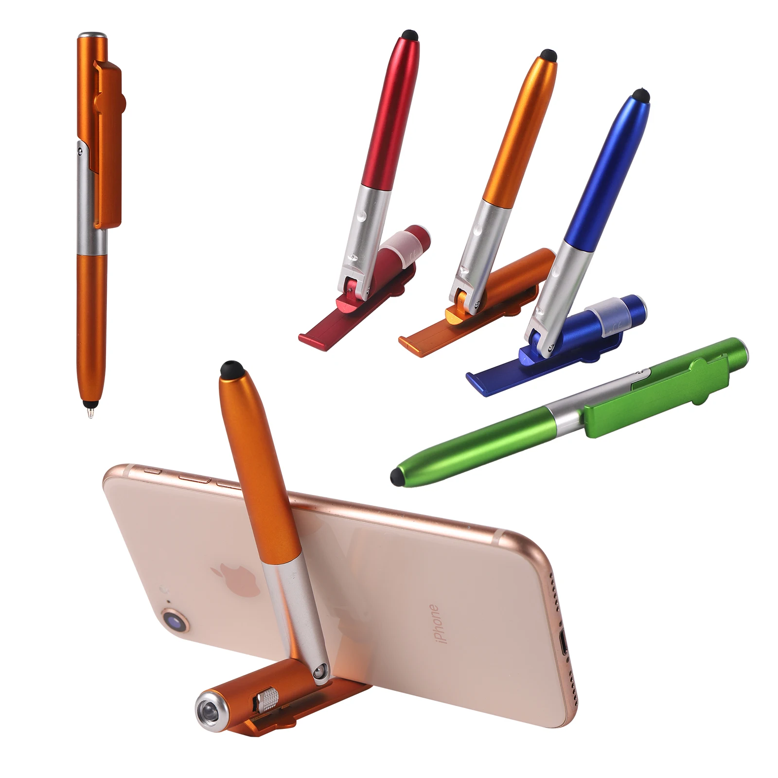 4-in-1 Foldable Ballpoint Pen Stylus Flashlight Cellphone Supporter Night Read Writing Pencil Office School Student Stationery