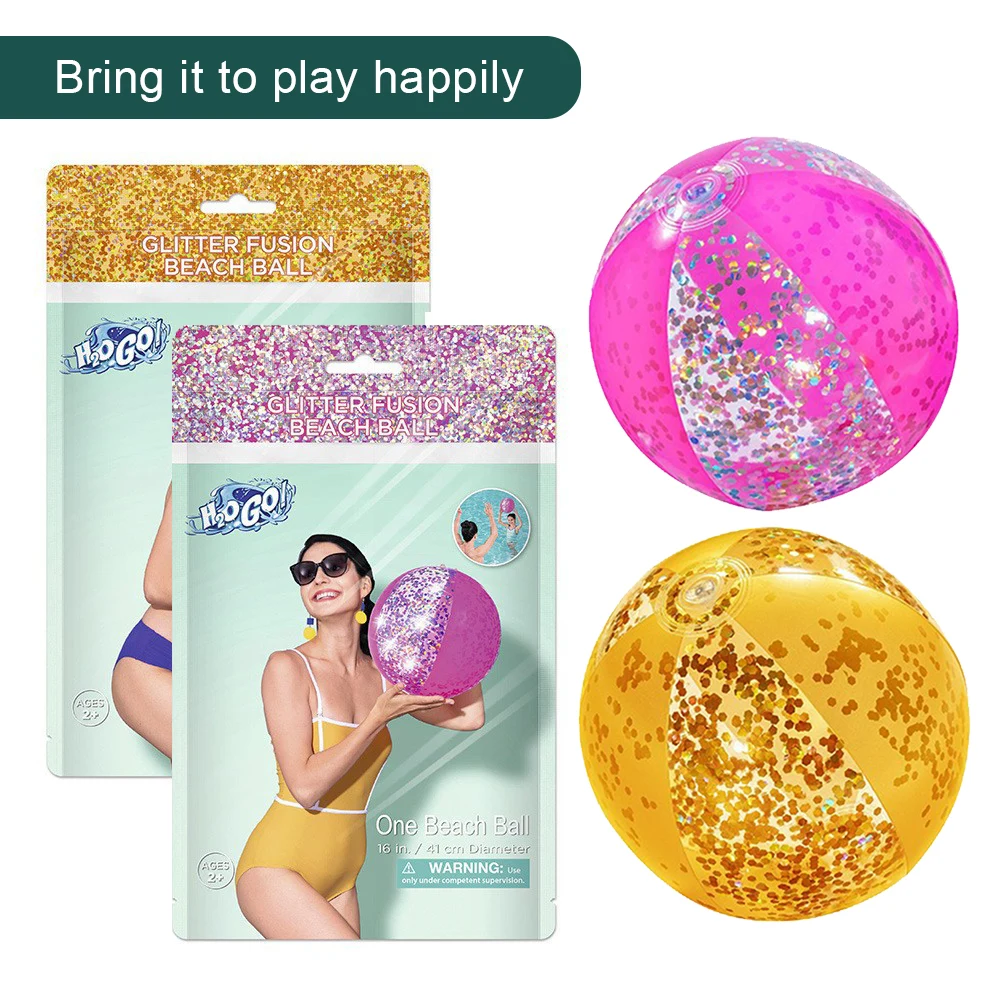 41cm Inflatable Beach Ball Toy PVC Water Play Sequin Ball Transparent Beach Toy for Summer Party Water Park
