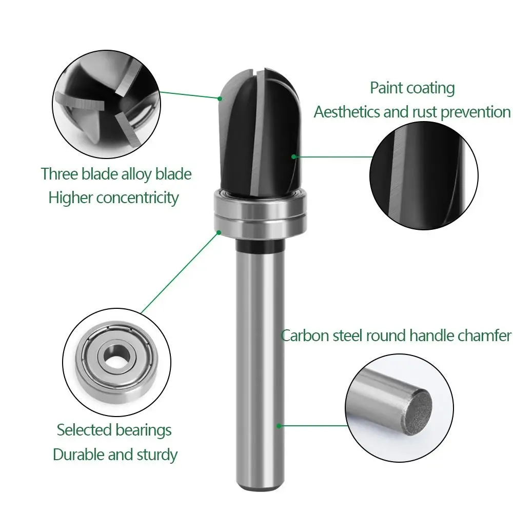 

3 Edge Milling Cutter New with Bearing 12mm 1/2" Shank Engraving Machine Round Nose Slotting Cutter Woodworking Tool