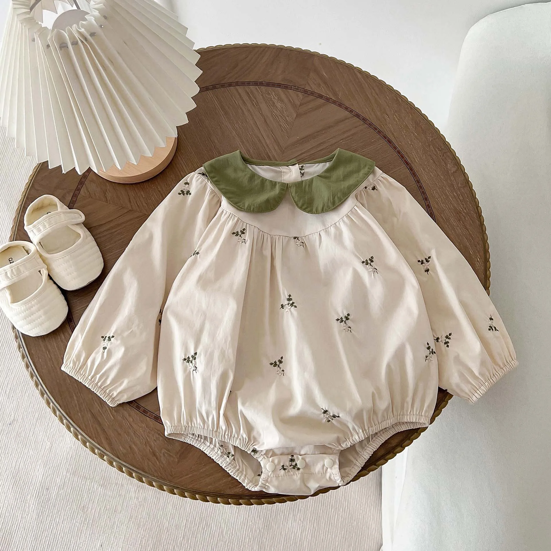 

Fall Baby Romper Cotton Sweet Girls Jumpsuit Long Sleeve Doll Collar Kids Outfit Embroidery Toddler Overalls Infant Clothing