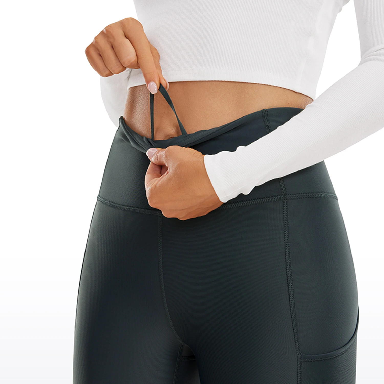 CRZ YOGA Thermal Fleece Lined Leggings Women 28'' - Winter Warm High Waisted Hiking Pants with Pockets Workout Running Tights