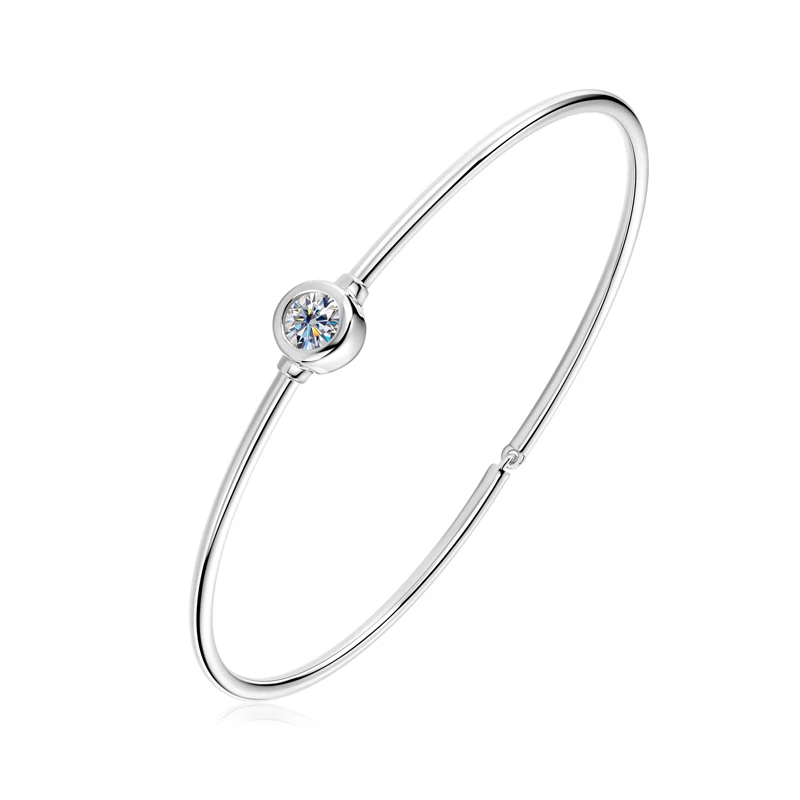 RAPRGOLD Runde Moissanit Einstellbare Armband für Frauen S925 Sterling Silber Manschette Armreifen Kette Paare Handgelenk Edlen Schmuck Geschenke – Detail 5