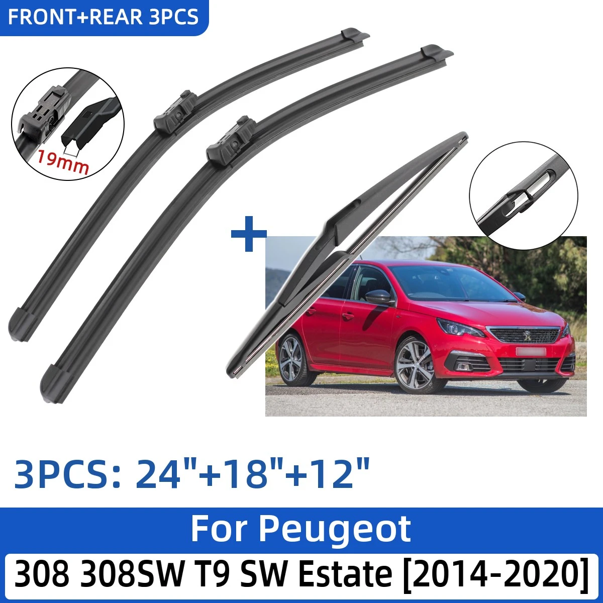 For Peugeot 308 308SW T9 SW Estate 2014 2020 24"+18"+12" Front Rear
