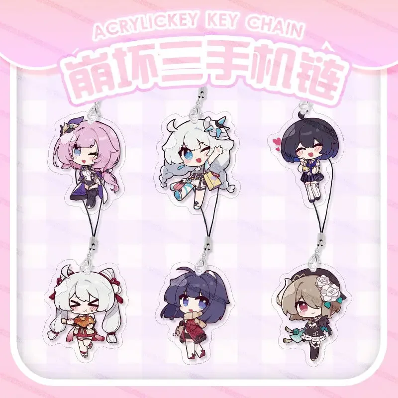 Honkai Impact 3 아크릴 펜던트 휴대폰 랜야드, Elysia Kiana Raiden Mei 카와이 스트랩, 걸이식 귀여운 로프 디스플레이, 친구 선물