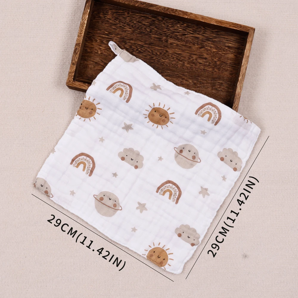 Baby Towel 5PCS Set Bamboo Cotton Face Solid Print Muslin Square Soft Burp Cloth