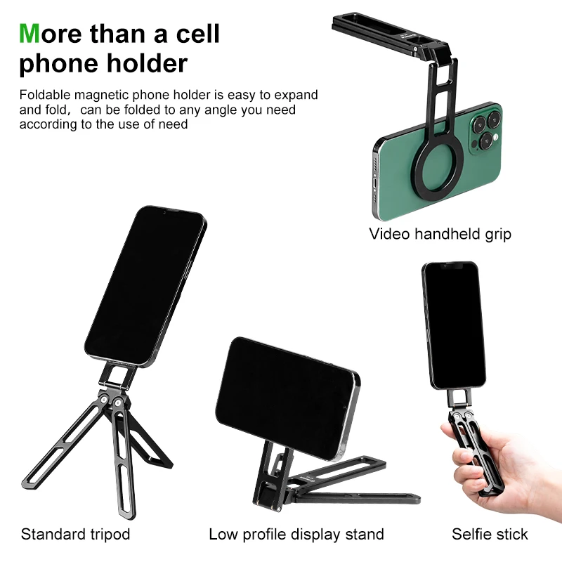 FANAUE Magnetic Pocket Phone Tripod Compatible with Magsafe iPhone Plus Pro Max Foldable Desktop Phone Mount Selfie Stick Handle