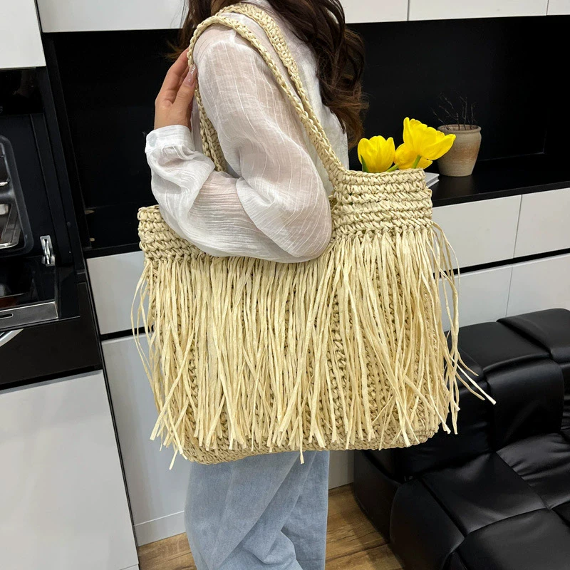 Fashion Women's Straw Bags Quality Handmade Rattan Beach Bag Summer Travel Handbags And Purses Straw Female Shoulder Bags