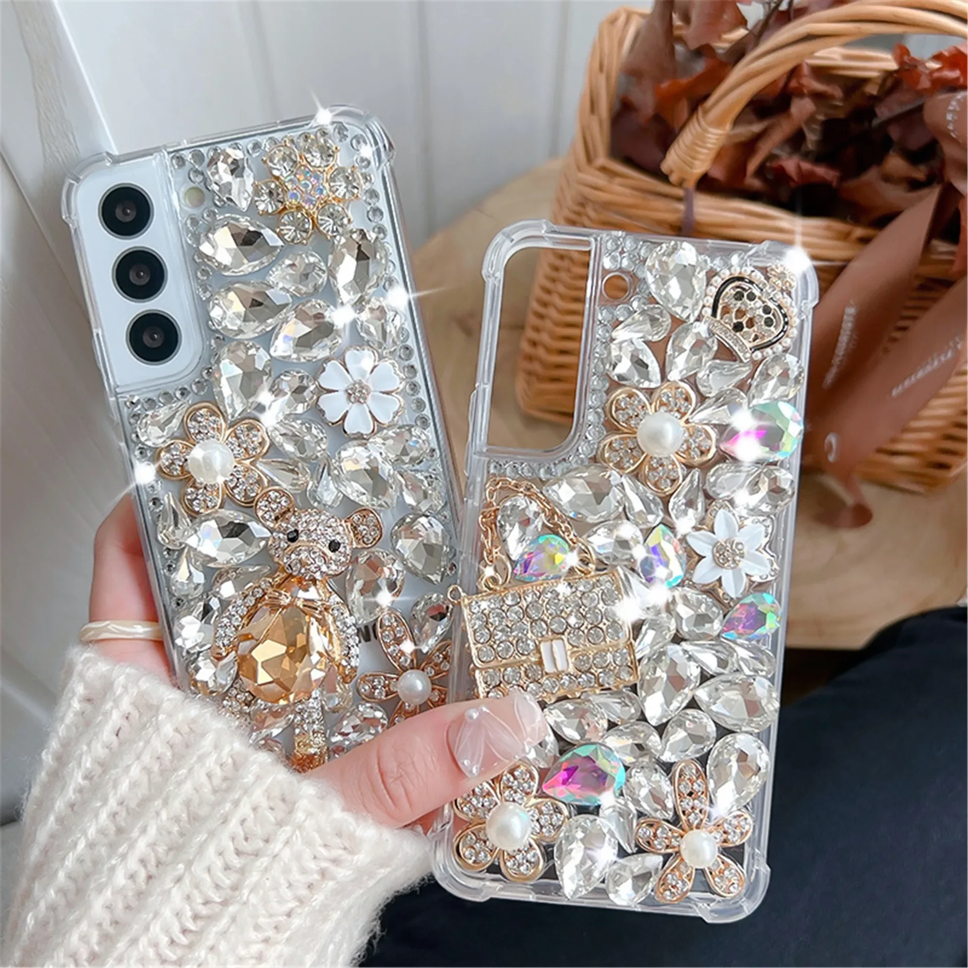 Phone Case Luxury Rhinestone Phone Case for Samsung Galaxy Bling Diamond Cover S22 S23 Ultra S21 S24 FE Note 20 10 Plus S10