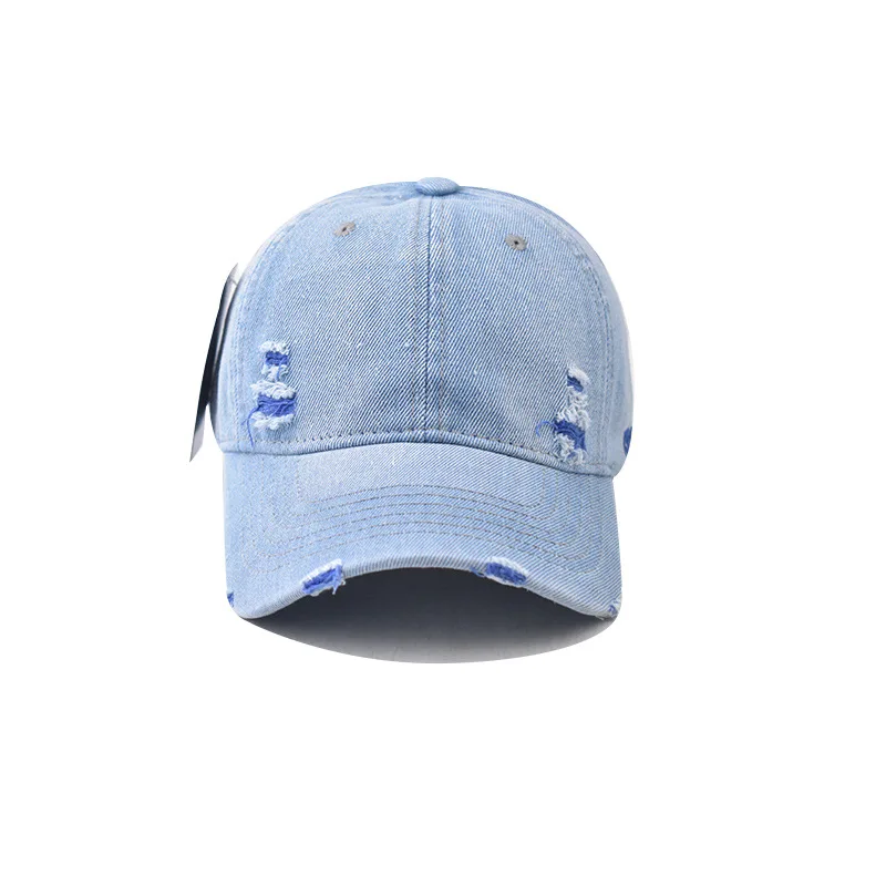 Couples baseball cap Korean version Sun hat Hole Spring Autumn Wash denim Woman's hat Hip Hop Fitted