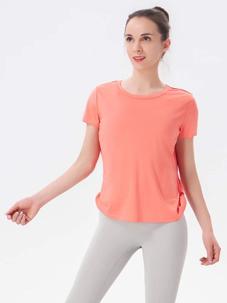 

Women's Short Sleeve Tops, Summer Lightweight Quick Drying T-shirt, Slim Top, Casual Short Top, Solid Color Women Running Shirts