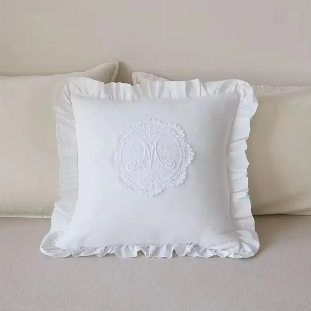 Komfortabler Kissenbezug mit Lotus-Rüschen, gewaschenes Material, französische Spitze, bestickter weicher Schlafzimmer-Kissenbezug – Detail 10
