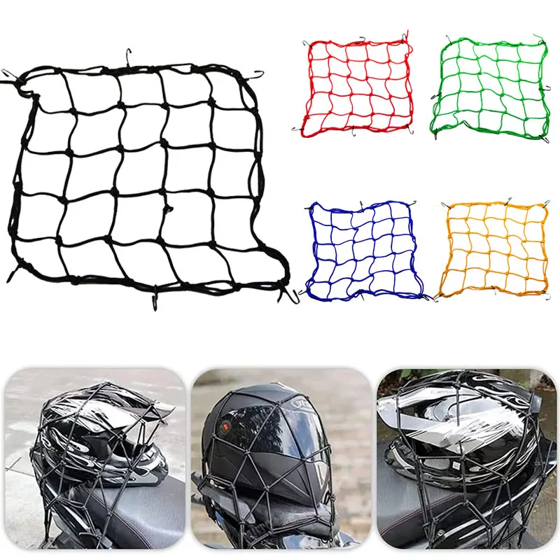 Motorcycle Helmet Luggage Net Elastic Net 6 Hooks Hold Down Rear Bicycle Bag Basket Motorcycle Luggage Net Bungee Rope Accessori