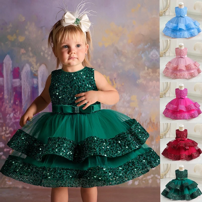 Sequins Tulle Knee-length Toddler Baby Birthday Party  Dress