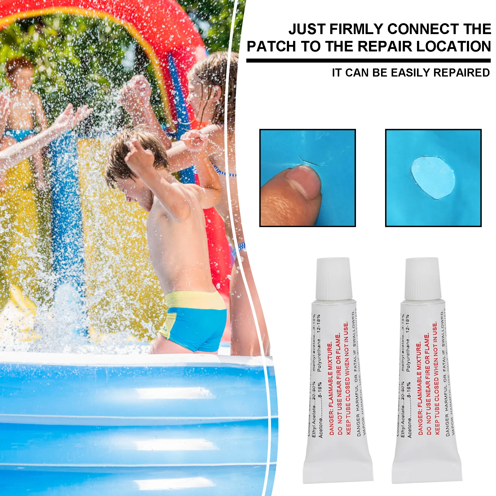 PVC Repair Glue Patches Kit For Inflatable Pool Air Mattress Boat Vinyl Fabric Waterproof Fast Drying Adhesive Random Color