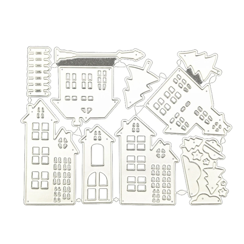 

Village House Tree Streetlight Metal Cutting Dies Stencil DIY Scrapbooking Embossing Paper Christmas Card Album Template