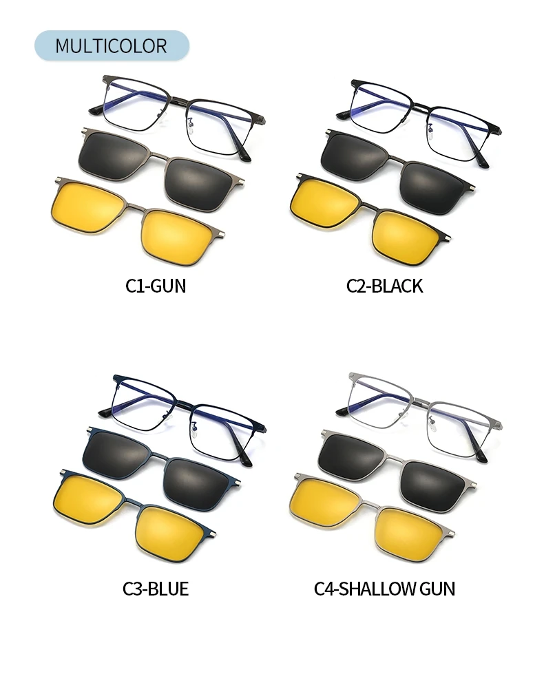 Classic Square Metal 3 In 1 Magnet Clip On Gl Frame Polarized Sungl For Men Women 2023 New Optical Computer_voghion.com