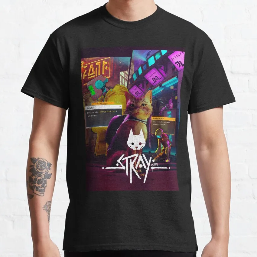 Cat Stray Game Graphic T-Shirt - 100% Cotton Plus Size