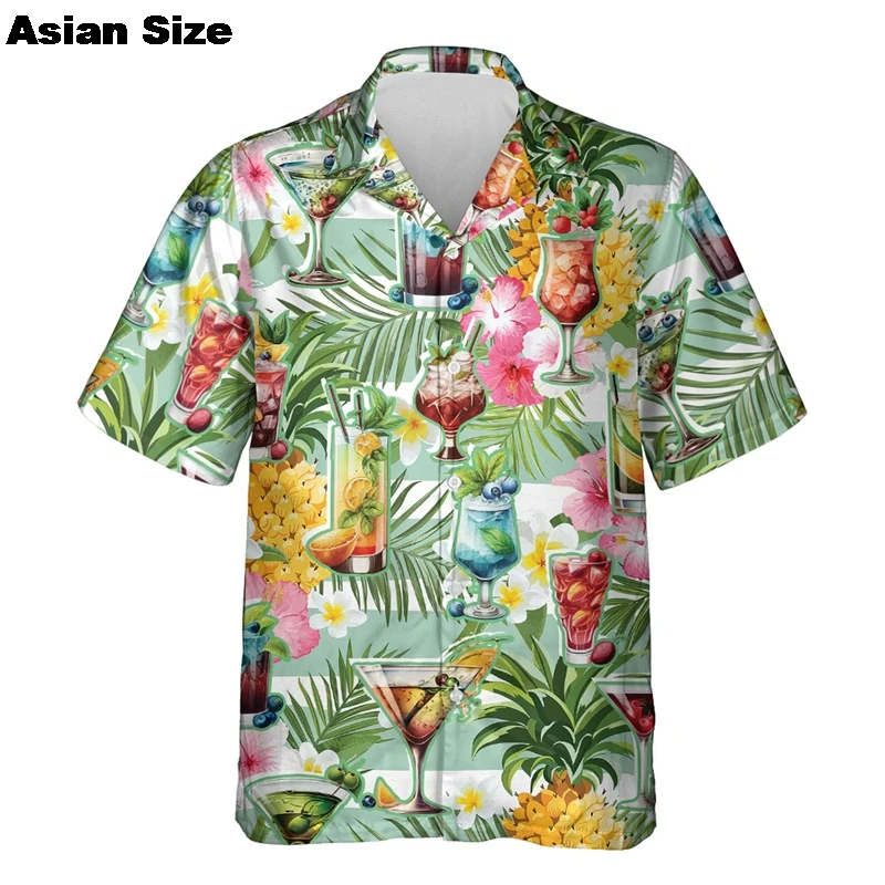 2025 Hawaii Cocktail Shirt For Mens Clothes Drink Juice Summer Shirts Button Clothing Short Sleeve Lapel Blouse Aloha Unisex Top 2