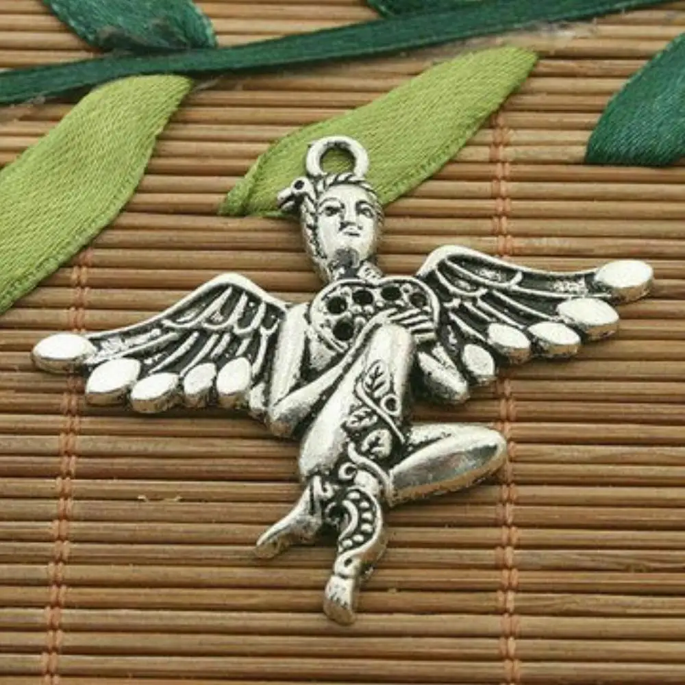 

6PCS 40x45mm hole 2.1mm ANTIQUED SILVER COLOR ANGEL DESIGN CHARMS 40X45MM H3275