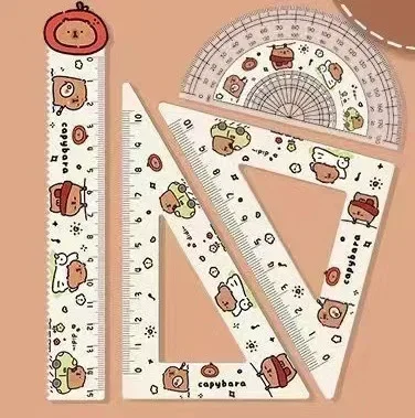 Acrylic Capybara Rulers 4pcs/set Creative Drawing Tools Cute Cartoon Soft Ruler Set Office Supplies Square