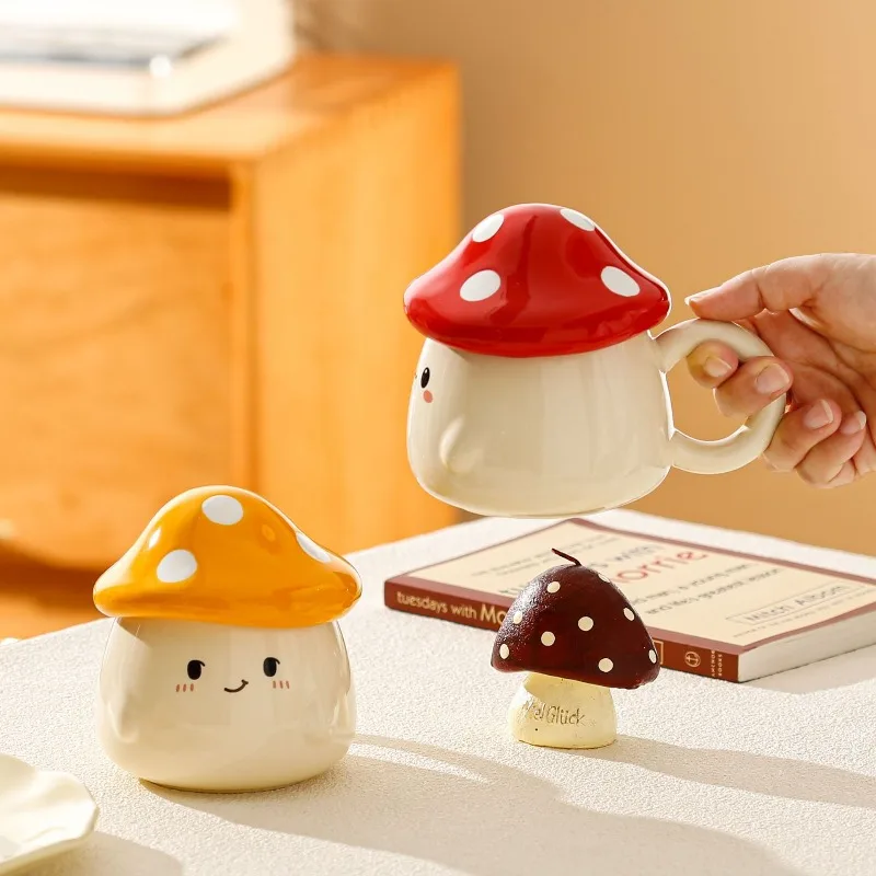 Ceramic Mushroom Mug with Lid - Creative Couple's Design for Coffee, Milk, and Tea