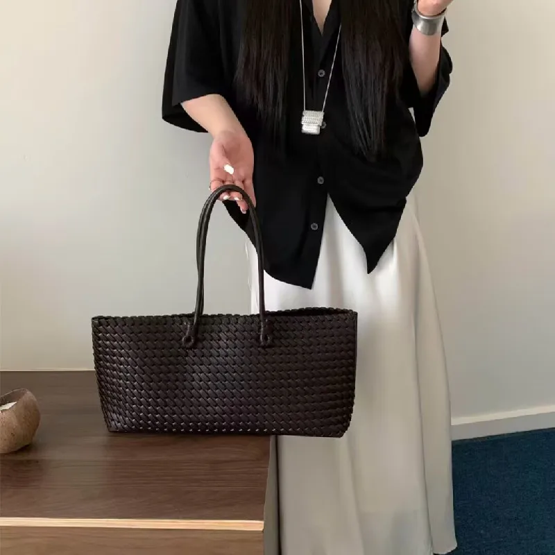 NEW Fashion Leather Handbags Women's Leather Weaving Casual Shopping Bag Vintage Basket Tote Purse Shopping bag