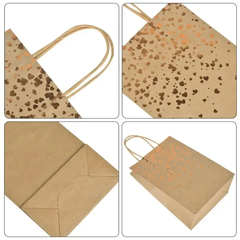 Recyclable Bronzing Love Kraft Paper Bags – Sturdy gift bags with handles, perfect for ... - SKU KPB23082 - UGI Packaging