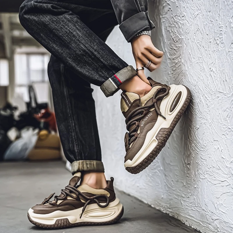Fashion Platform Vulcanized Sneakers Men Korean Casual Shoes for Men Wear Resistant Street Style Men's Chunky Sneakers Shoes - 2