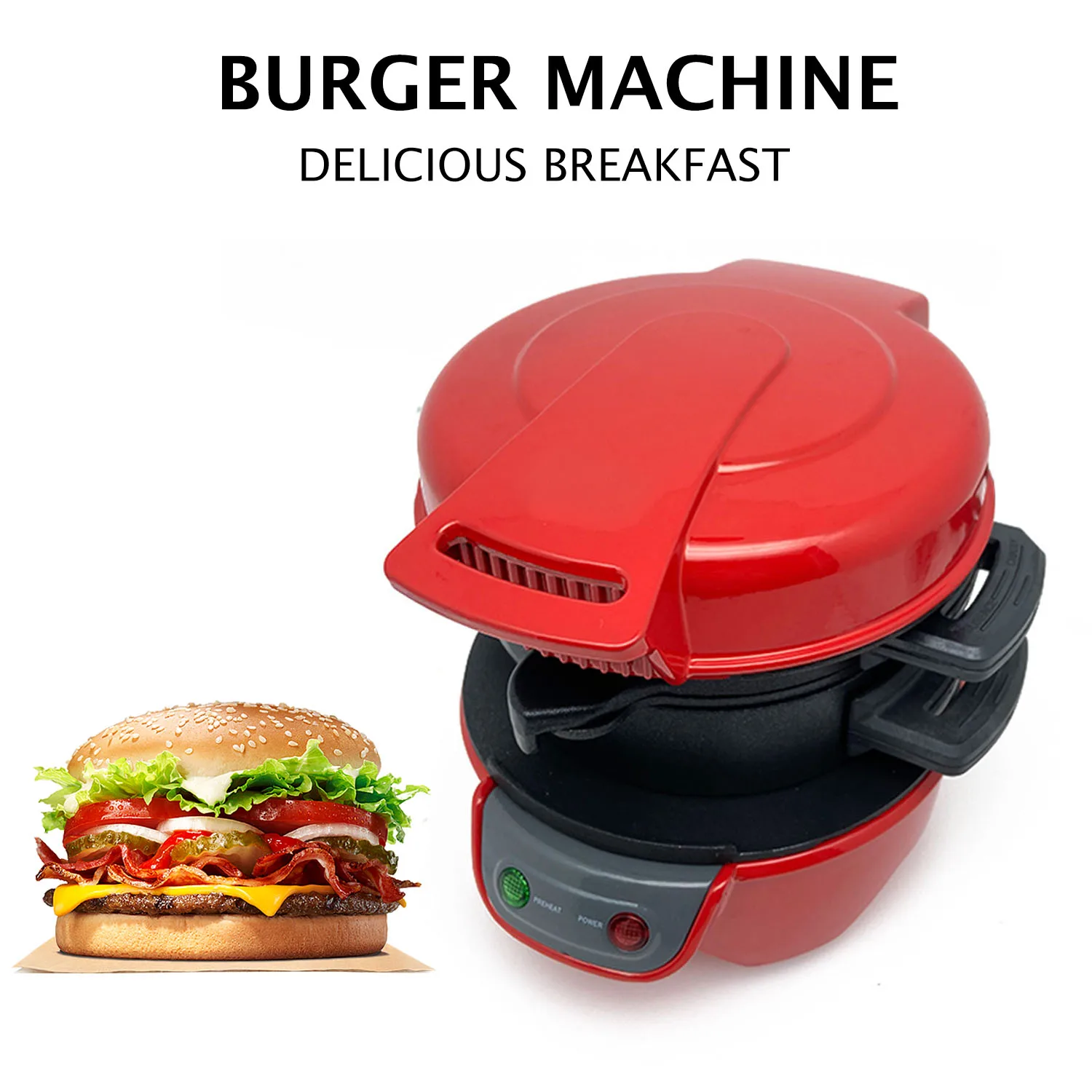 EU Electric Hamburg Sandwich Maker Toaster Bread Machine Household Breakfast Machine Non-stick Coating Design Removable Pan