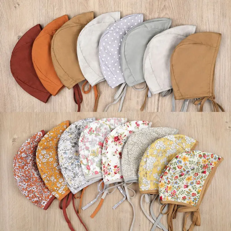 

1pc Newborn Baby Double Side Floral Vintage Hat Cotton Linen Beanie Infant Props Cap Summer Bonnet Hat 0-24m