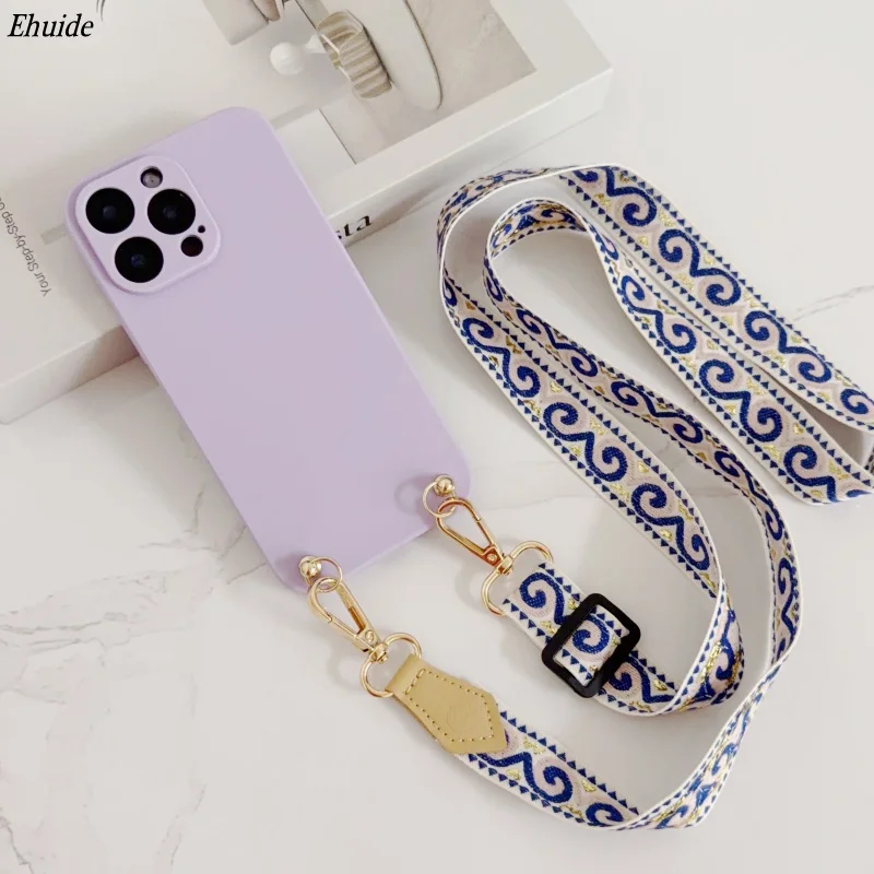 Luxury Gold Silk Retro Crossbody Lanyard Phone Case with Cord Strap