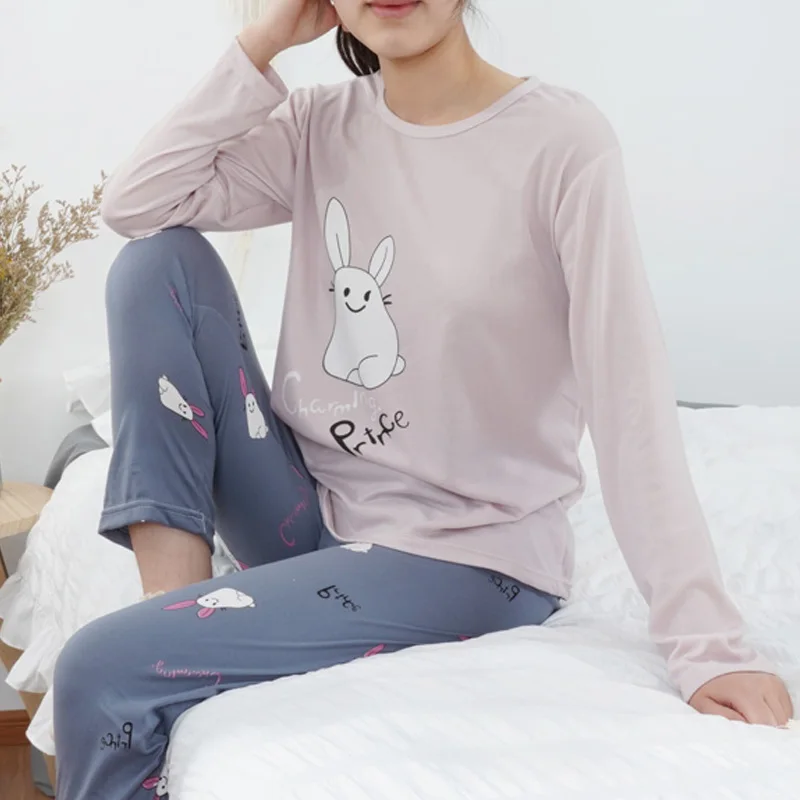 2PCS Pajamas Set Women's Long Sleeve Sleepwear Cartoon Cotton Homewear for Women Spring Autumn Loungewear Fashion Home Clothing