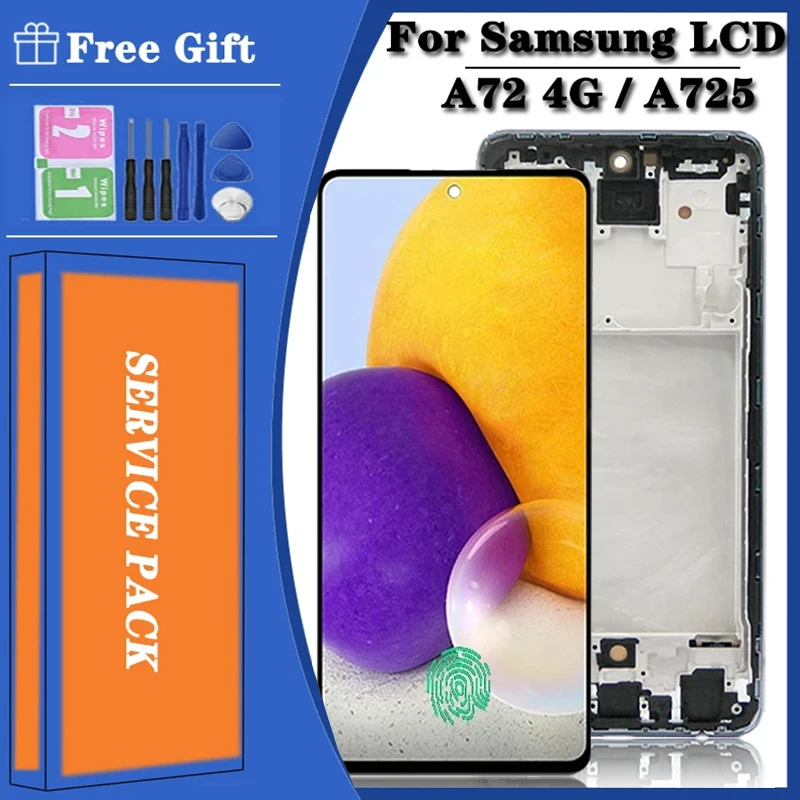 

Super AMOLED A72 Display for Samsung A72 A725 A725F Lcd Display Touch Screen Digitizer Assembly with Frame Replacement