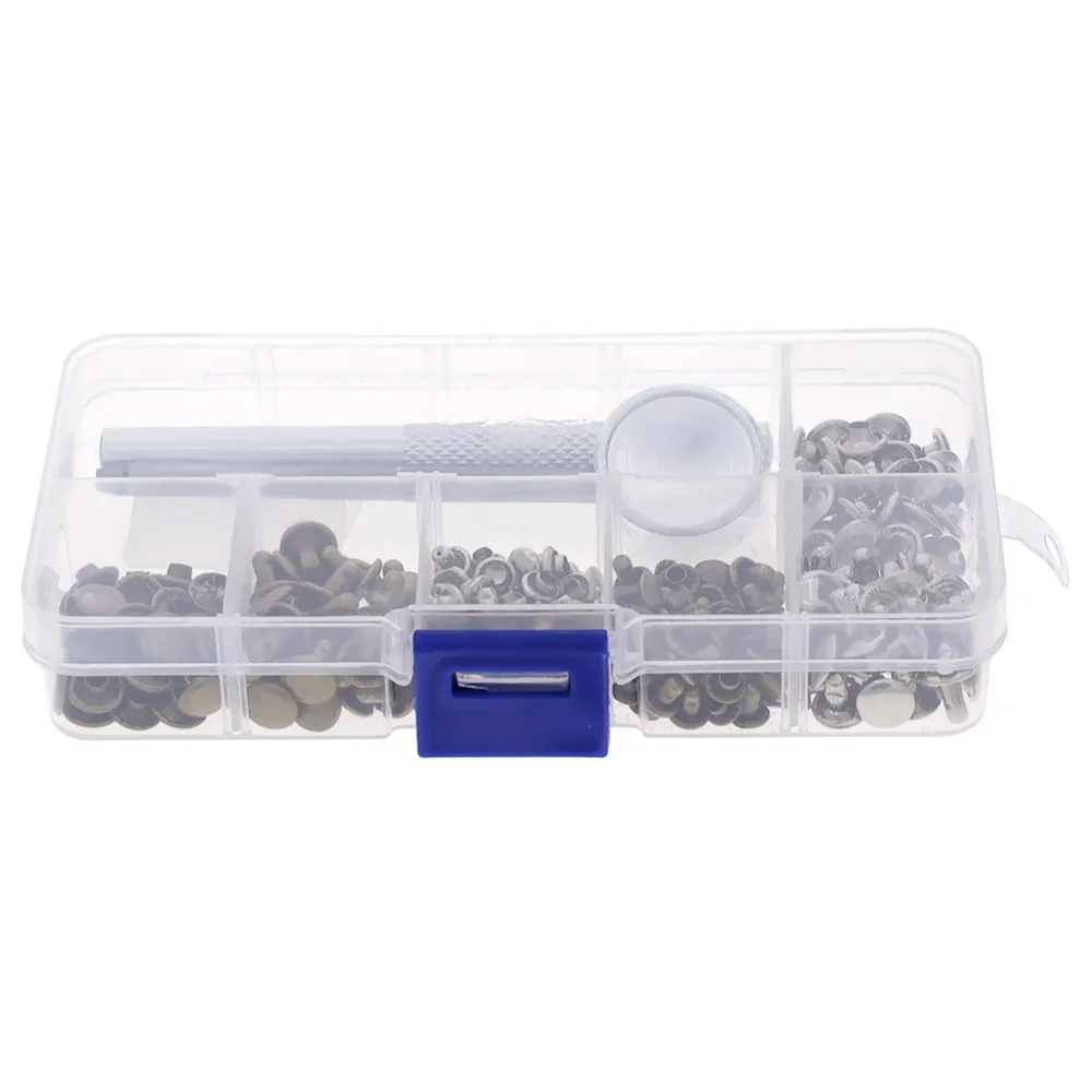 120 Set Leather Rivets Single Cap Rivets Tubular Metal Studs with Fixing Tool Kit for Leather Craft Repairing