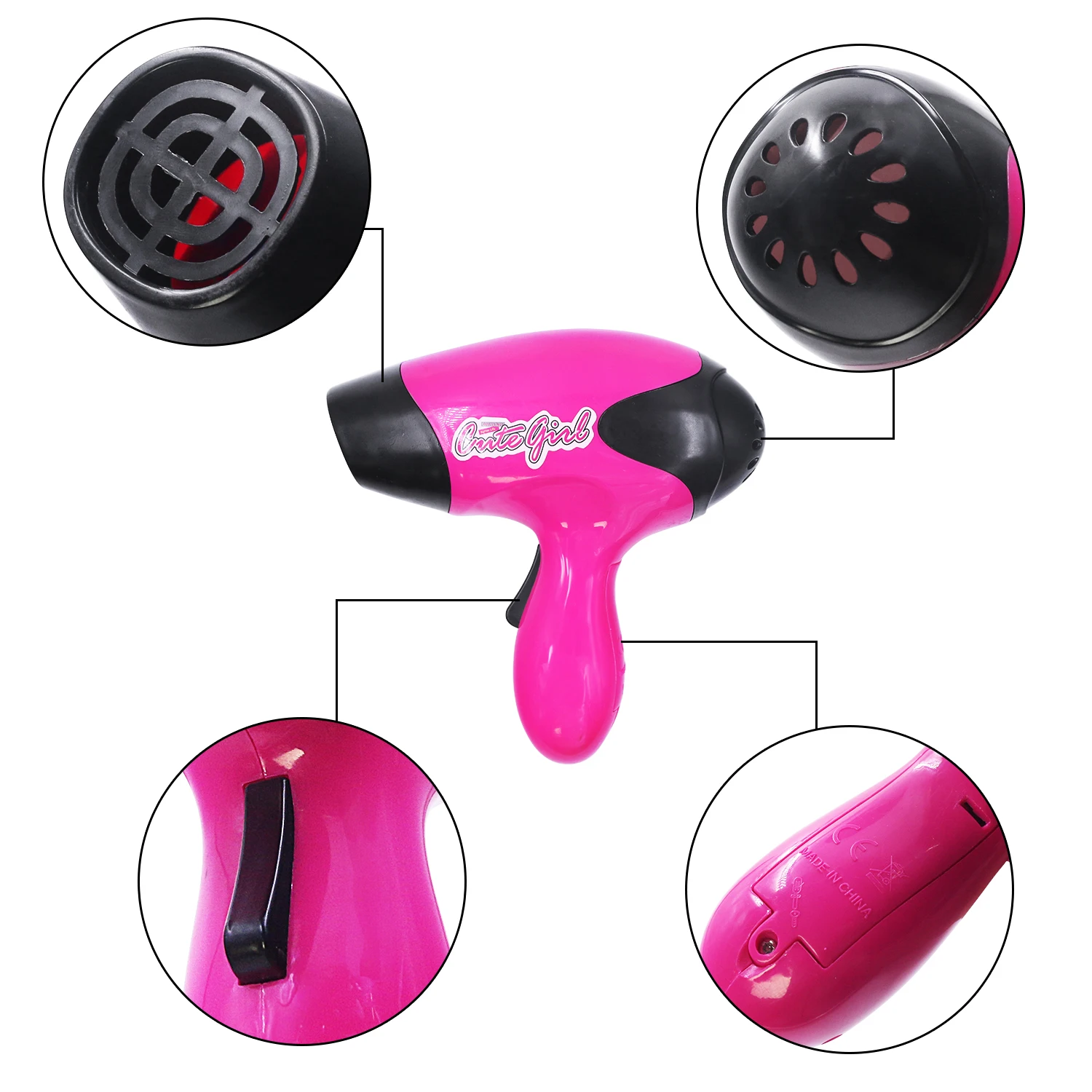 Exquisite Girl Simulation Accessories Children's Dressing Toys Hair Dryer Comb Holder Need to Bring Own Battery makeup toy,princess pretend toys