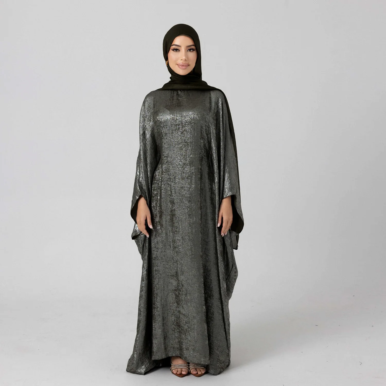 

Shimmer Abaya Kaftan Party Long Dress Islamic Clothing for Women Muslim Dubai Modest Belted Hijab Robe Evening Dresses(No Scarf)