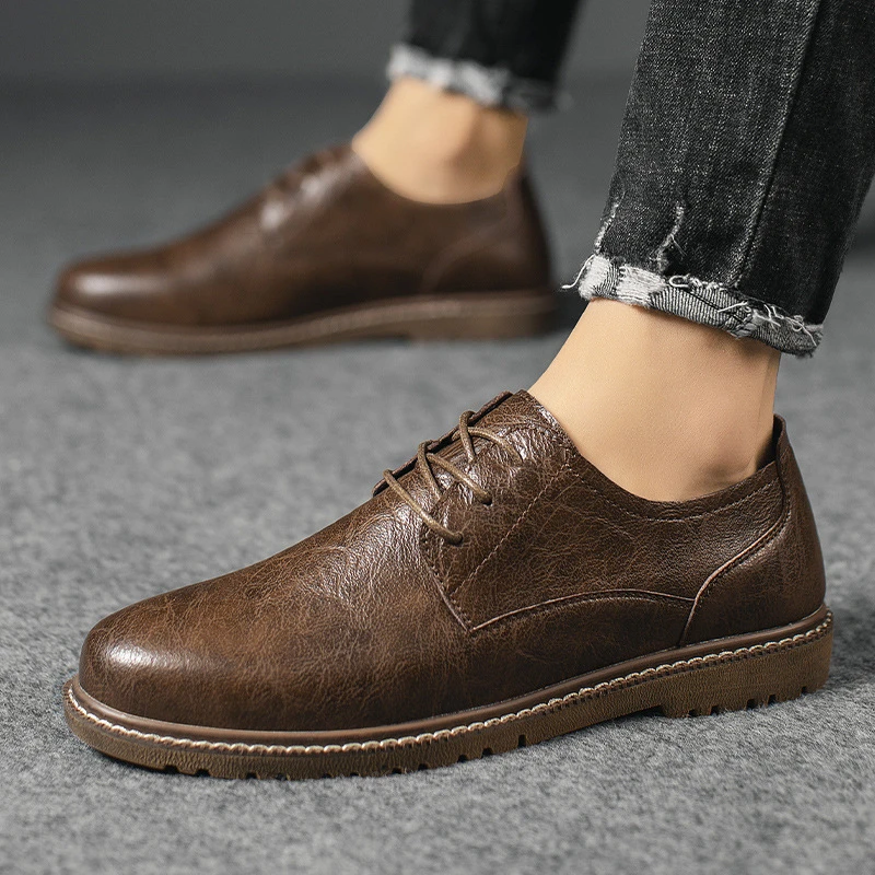 Zapatos de cuero con cordones para hombre, Calzado cómodo estilo Oficina, caminar, Oxford, informal, primavera y otoño, informales de hombre| - AliExpress