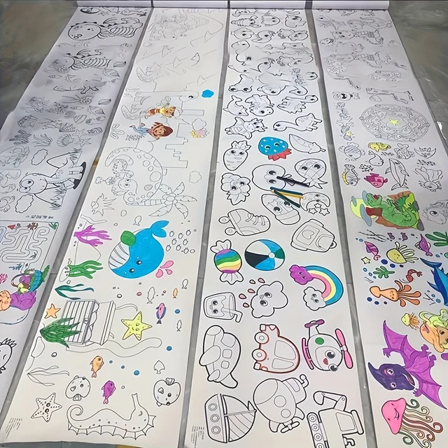 300CM DIY Drawing Roll Sticky Color Filling Paper Graffiti Scroll Coloring Roll Kids DIY Painting Educational Toys For Children 4