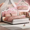 Upholstered Princess Bed with Crown Headboard, Full Size Platform Bed with Headboard and Footboard Beds Frames 1