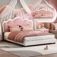 Upholstered Princess Bed with Crown Headboard, Full Size Platform Bed with Headboard and Footboard Beds Frames 1