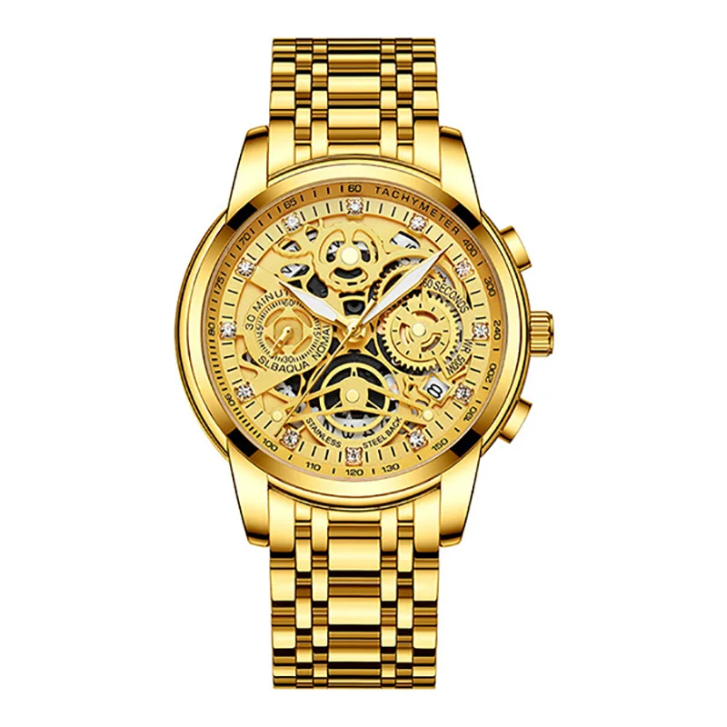 

Quartz Crystal Mens Watches Top Brand Luxury Stainless Steel Watch Casual Style Gold Watch for Men Calendar Chronograph Clock